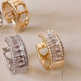 ARGOLA FO ZIRC BAGUETE LATERAL CRAVEJ VERSO CORA VAZ  22MM