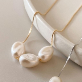 COLAR FO 3 PEROLAS IRREGULAR 45CM + ALONG