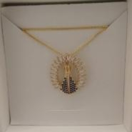 CONJ FO NS SENHORA ZIRC AZUL NAVETE CORR 45CM + ALONG