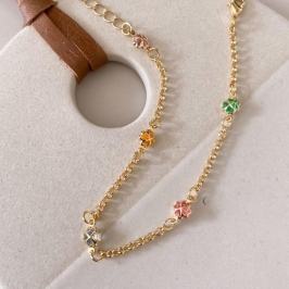 PULSEIRA FO  5 FLOR COLORIDA CORR ELO PORTUGUES  19CM + ALONG