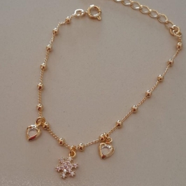 PULSEIRA FO  BOLINHA 2 CORA PEND FLOR  14CM + ALONG