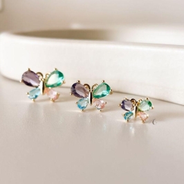 TRIO FO BORBOLETA COLORIDA ZIRC GOTA 13MM 11MM 9MM