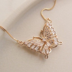 COLAR FO BORBOLETA BAGUETE CRAVEJ 29MM VENEZ 40CM + ALONG