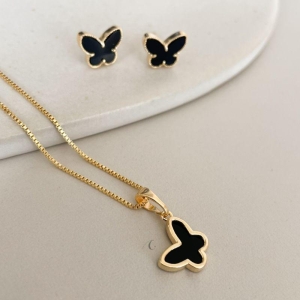 CONJ FO BORBOLETA  RESINA PRETO CORR 40CM