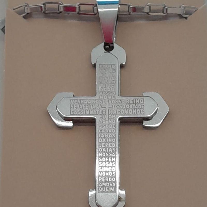 COL ACO CRUZ PAI NOSSO ELEVADA 18MM CORR CARTIER 2,5MM 60CM