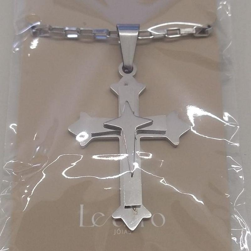 COLAR ACO CRUZ DUPLA PONTAS 30MM CORR CARTIER 2,5MM 60CM