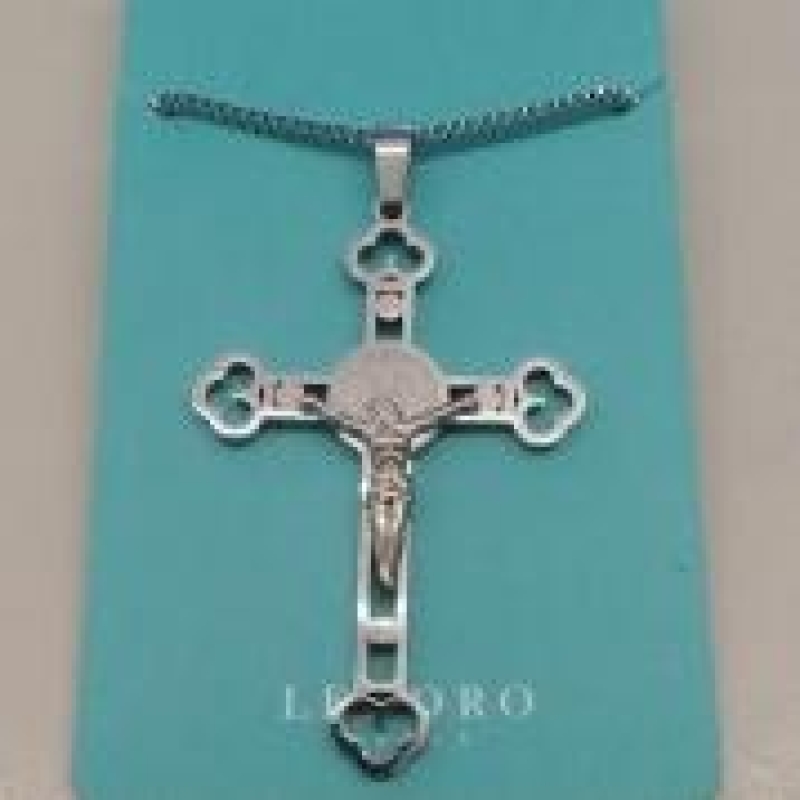 COLAR AÇO SÃO BENTO JESUS PENDURADO 33MM 70CM