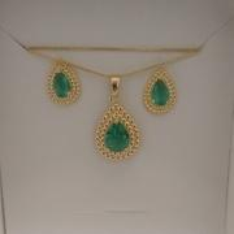 CONJ FO GOTA DETALHE 2 FIL BOLINHA FALSA ZIRC VERDE 13MM 9MM