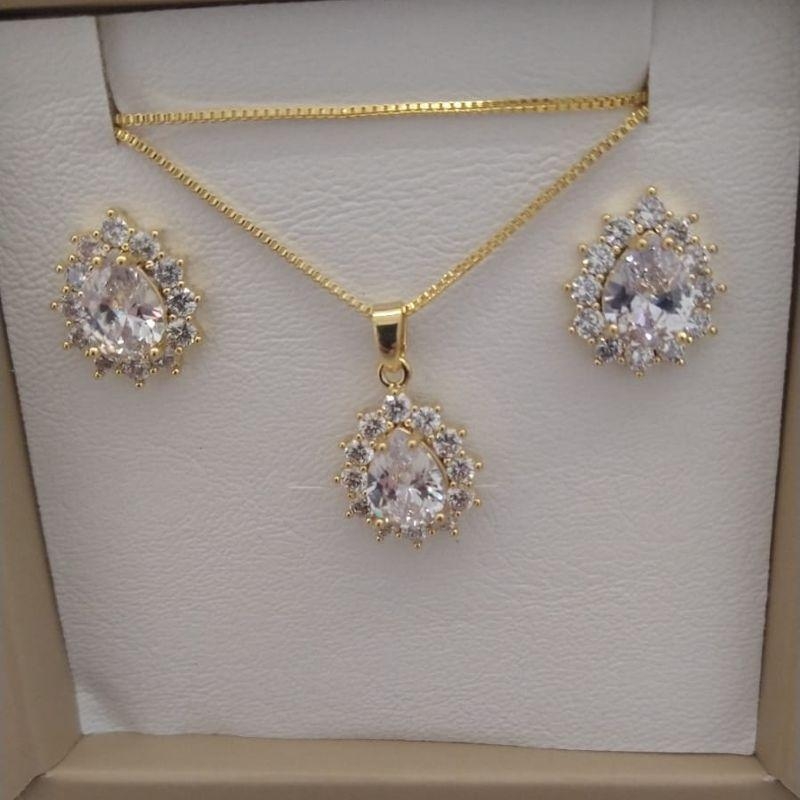 CONJ FO GOTA  ZIRC CRISTAL 13MM VENEZ 45CM
