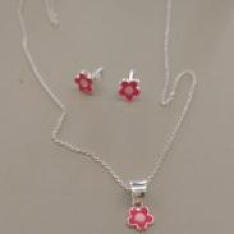 CONJ PRATA PURA FLOR ROSA INFANTIL