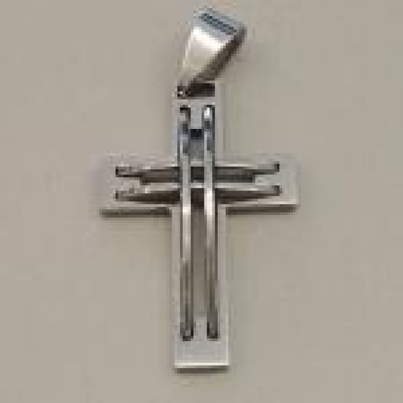 PINGENTE AÇO CRUZ VAZ ELEVADA DUPLA  19MM