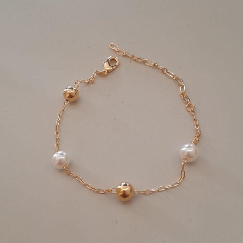 PULSEIRA FO 2 PEROLAS 2 BOLA LISA 6MM CORR CARTIER 16CM+ALONG