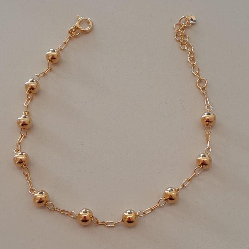 PULSEIRA FO 4 BOLA LISA 5MM CORR CADEADO 15CM + ALONG