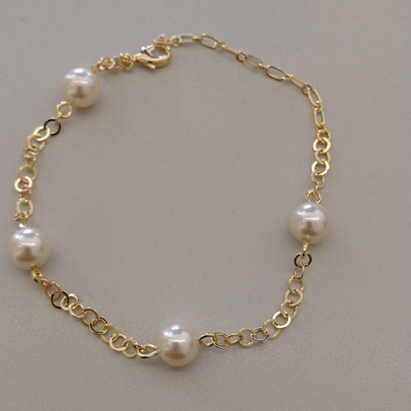 PULSEIRA FO 4 BOLAS PEROLA 8MM CORR ELOS 18CM+ALONG