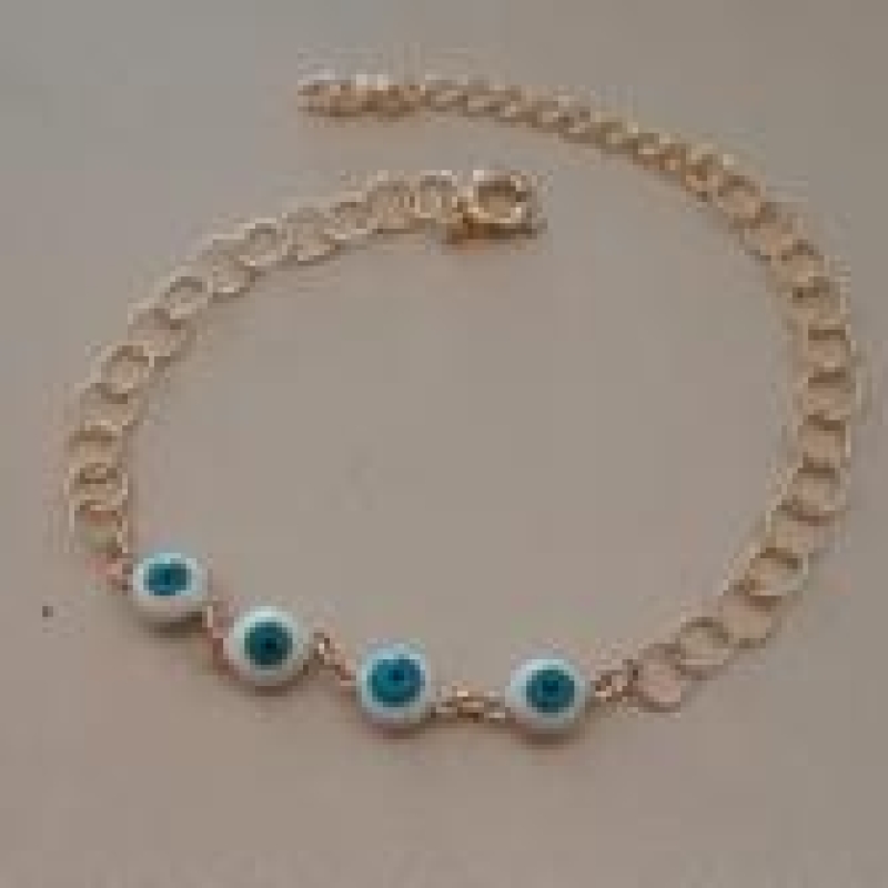 PULSEIRA FO 4 OLHO GREGO BRANCO AZUL CORR ELOS 16CM+ALONG