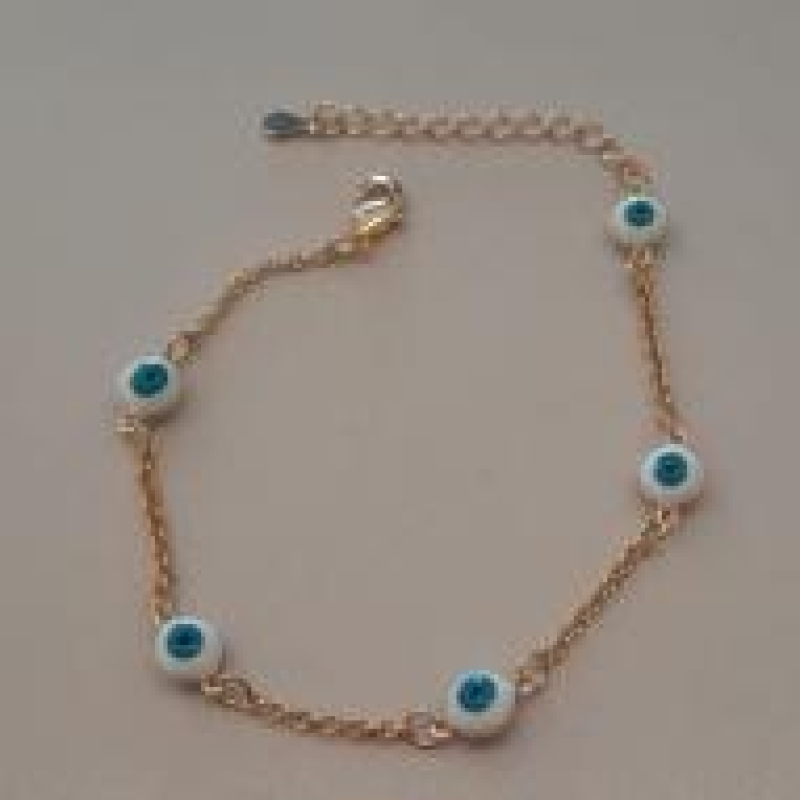 PULSEIRA FO 5 OLHO GREGO BRANCO AZUL ELO PORTUGUES 16CM+ALONG