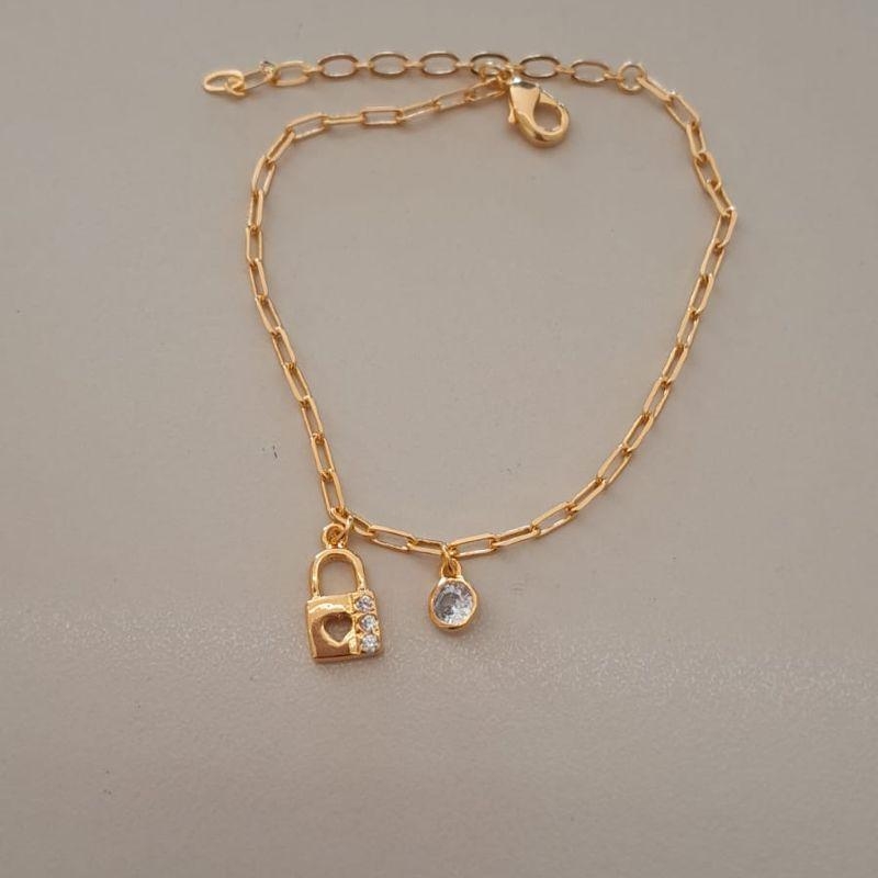 PULSEIRA FO ELO CARTIER ZIRC CADEADO CORA  PEND 16CM+ALONG