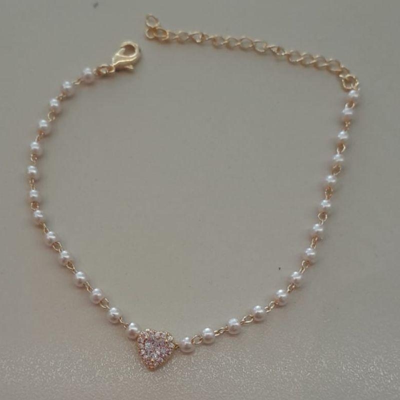 PULSEIRA FO PEROLA 3MM CORA CRAVEJ MEIO 16CM + ALONG
