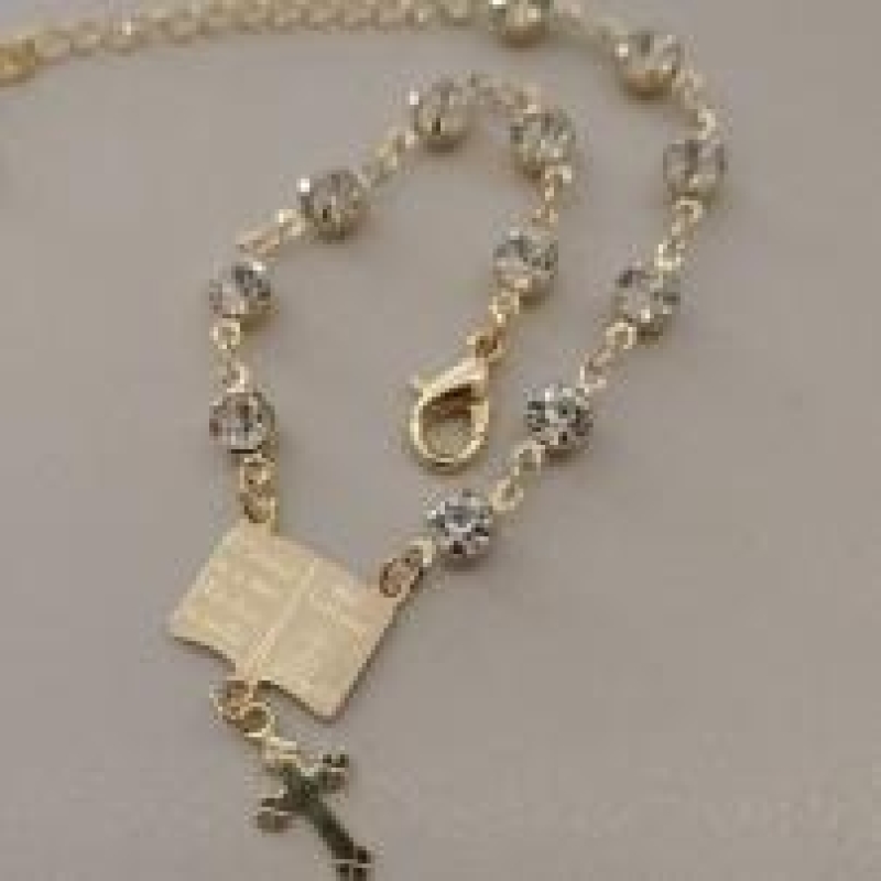 PULSEIRA FO STRASS 5MM BIBLIA CRUZ PEND 17CM + ALONG