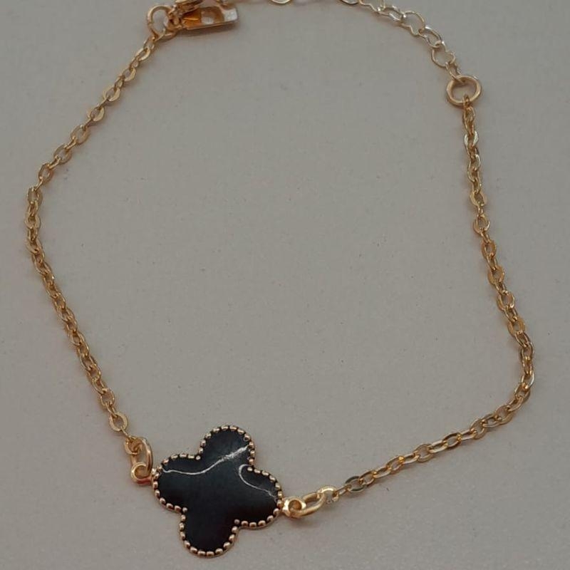 PULSEIRA FO TREVO PRETO RESINA 16CM + ALONG
