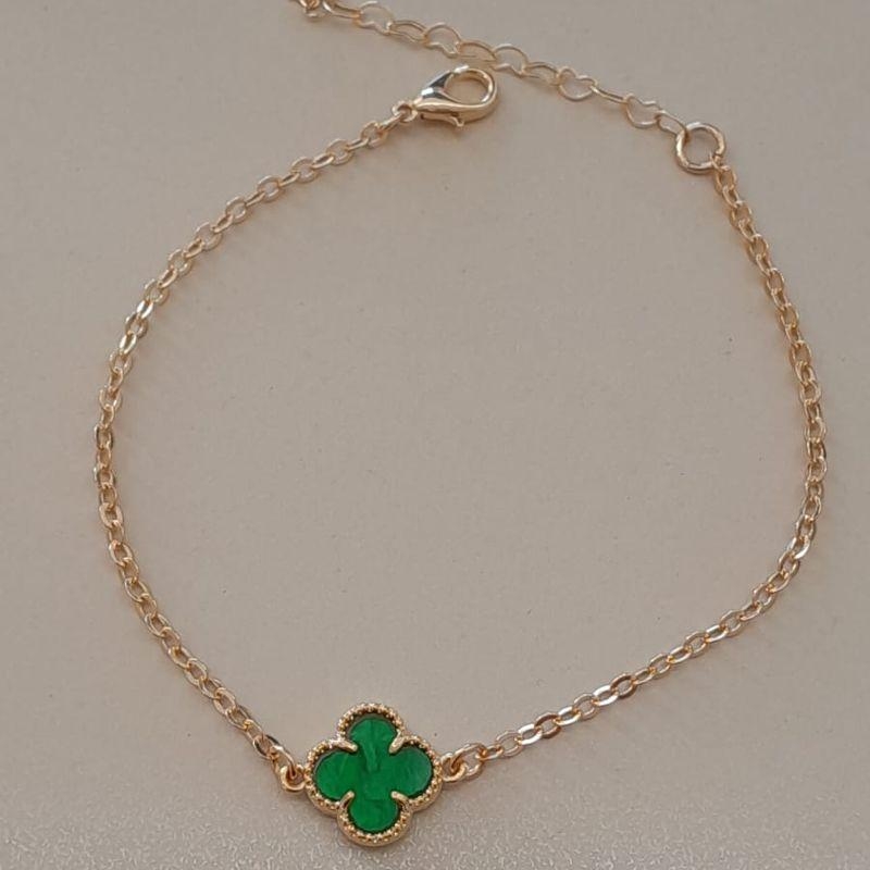 PULSEIRA  FO  TREVO VERDE 11MM CORR CADEADO 16CM + ALONG
