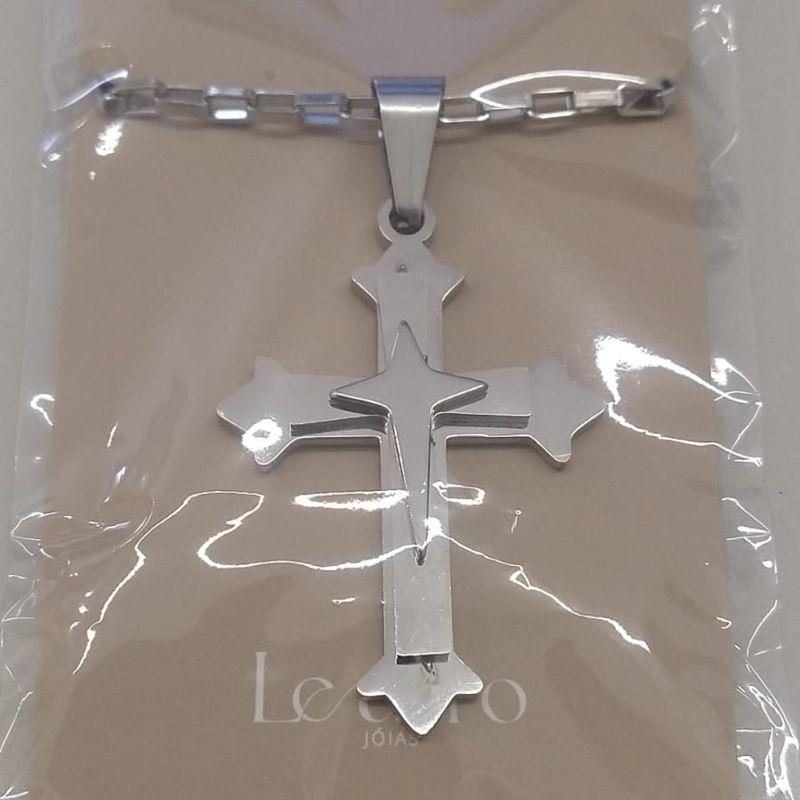 COLAR ACO CRUZ DUPLA PONTAS 30MM CORR CARTIER 2,5MM 60CM