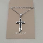 COLAR AÇO CRUZ TIRA PRETA NO MEIO 16MM CORR CADEADO