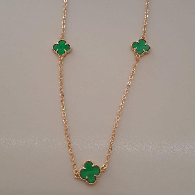 COLAR FO 3 TREVO VERDE 11MM CORR CADEADO 40CM + ALONG
