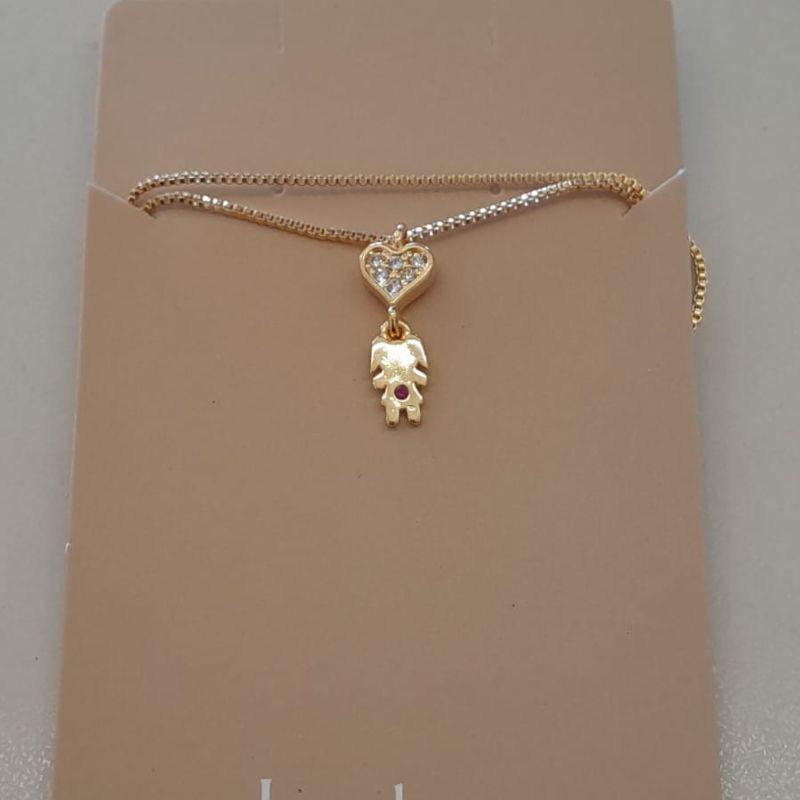 COLAR FO   CORA CRAVEJ MENINA PEND  ZIRC ROSA NO MEIO VENEZ 45CM