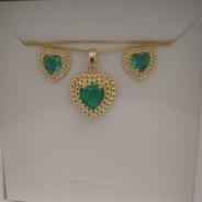 CONJ FO CORA 2 FIL DETALHE BOLINHA PEDRA FALSA ZIRC VERDE CORR VENZ 40CM+ALONG
