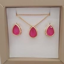 CONJ FO GOTA CRISTAL ROSA  11MM