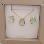 CONJ FO PEDRA CRISTAL OVAL VERDE 11MM