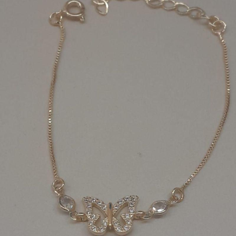 PULSEIRA FO BORBOLETA CRAVEJ 2 ZIRC CRISTAL CORR VENEZ 15CM + ALONG