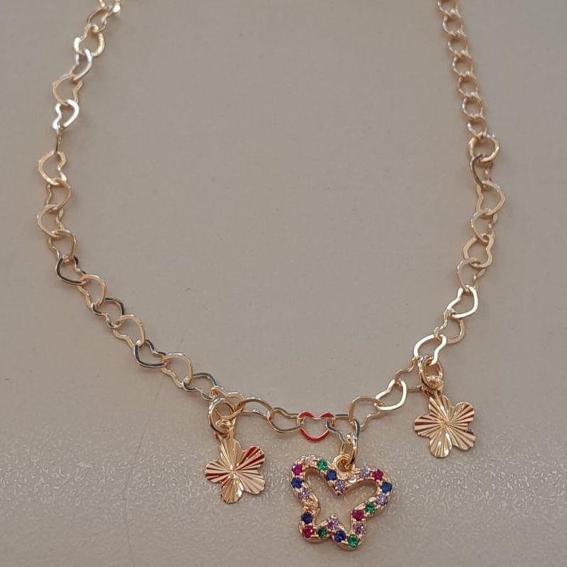 PULSEIRA FO BORBOLETA PEND COLORIDA CRAVEJ FLOR RAIOS PL CORA VAZ 17CM + ALONG