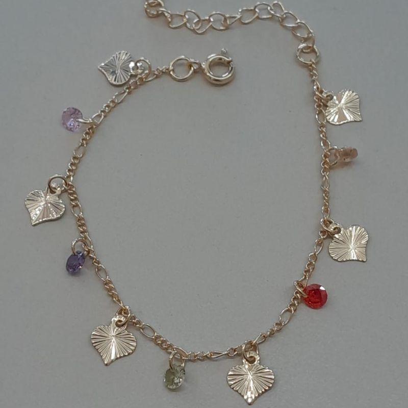 PULSEIRA INF 6 CORA TRABALHADO  5 ZIRC COLORIDO PEND 15CM + ALONG